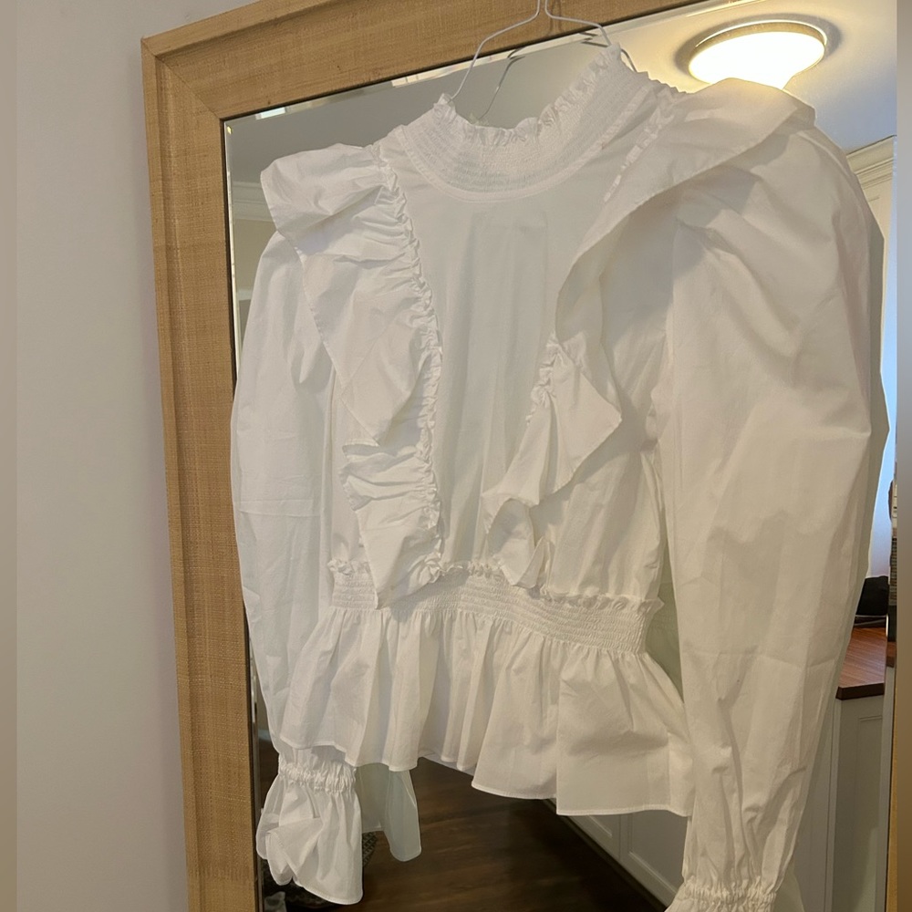 Sea NY white open back long sleeve top with bows